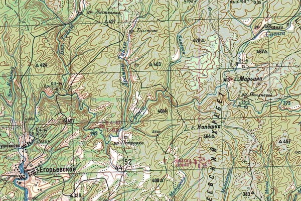 Уменьшенный фрагмент представленной топографической карты N-45-13 - Trasa.ru