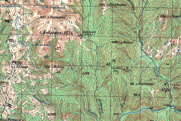 Уменьшенный фрагмент представленной топографической карты N-45-17 - Trasa.ru