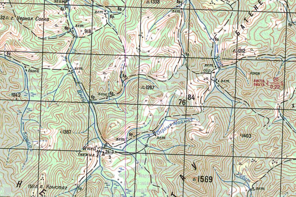Уменьшенный фрагмент представленной топографической карты N-45-24 - Trasa.ru