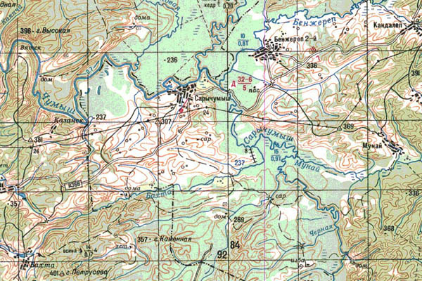 Уменьшенный фрагмент представленной топографической карты N-45-27 - Trasa.ru