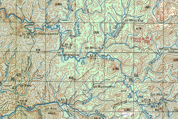 Уменьшенный фрагмент представленной топографической карты N-45-28 - Trasa.ru