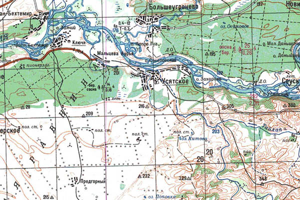 Уменьшенный фрагмент представленной топографической карты N-45-32 - Trasa.ru