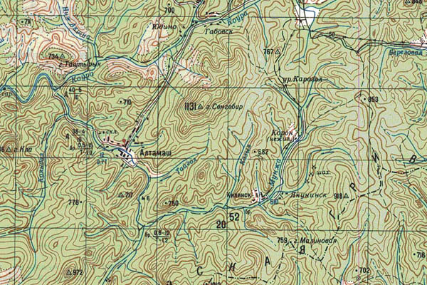 Уменьшенный фрагмент представленной топографической карты N-45-34 - Trasa.ru