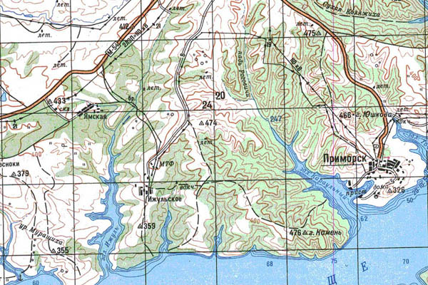 Уменьшенный фрагмент представленной топографической карты N-46-08 - Trasa.ru