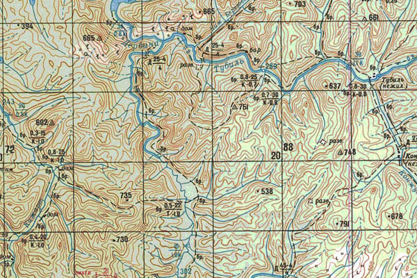 Уменьшенный фрагмент представленной топографической карты N-46-09 - Trasa.ru