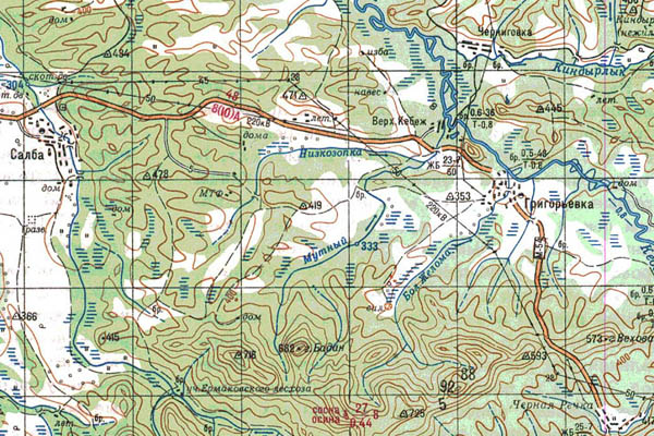 Уменьшенный фрагмент представленной топографической карты N-46-27 - Trasa.ru