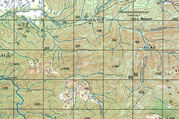 Уменьшенный фрагмент представленной топографической карты N-46-28 - Trasa.ru