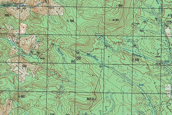 Уменьшенный фрагмент представленной топографической карты N-47-05 - Trasa.ru
