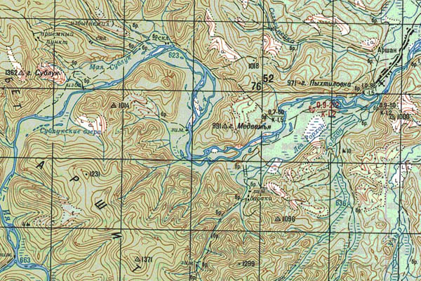 Уменьшенный фрагмент представленной топографической карты N-47-22 - Trasa.ru