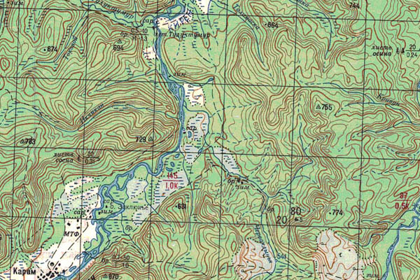 Уменьшенный фрагмент представленной топографической карты N-48-12 - Trasa.ru