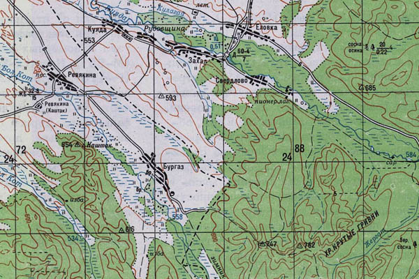 Уменьшенный фрагмент представленной топографической карты N-48-33 - Trasa.ru