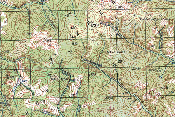 Уменьшенный фрагмент представленной топографической карты N-49-32 - Trasa.ru