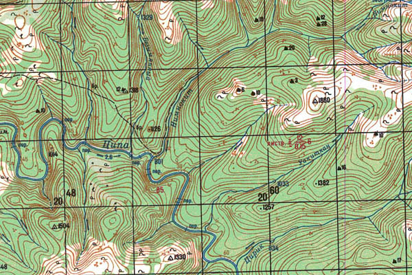 Уменьшенный фрагмент представленной топографической карты N-50-07 - Trasa.ru