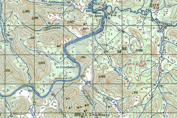 Уменьшенный фрагмент представленной топографической карты N-50-15 - Trasa.ru
