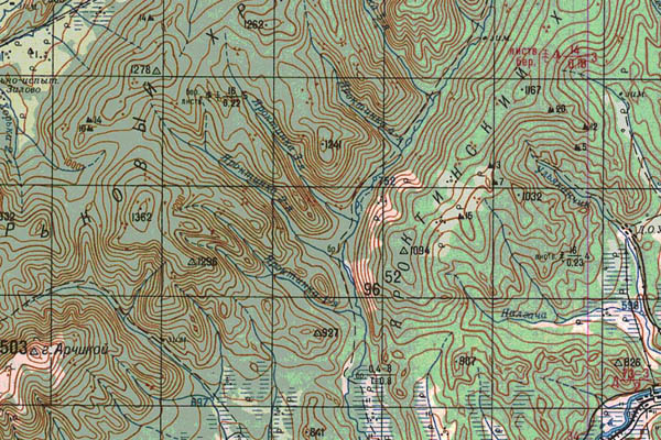 Уменьшенный фрагмент представленной топографической карты N-50-28 - Trasa.ru