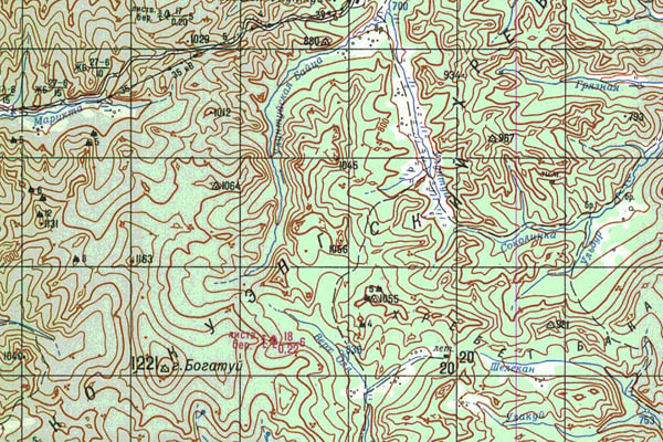 Уменьшенный фрагмент представленной топографической карты N-50-32 - Trasa.ru