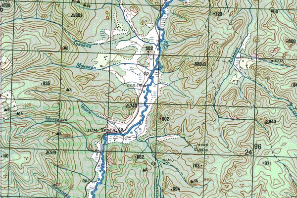 Уменьшенный фрагмент представленной топографической карты N-50-36 - Trasa.ru