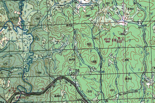 Уменьшенный фрагмент представленной топографической карты N-52-07 - Trasa.ru