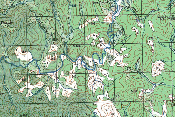 Уменьшенный фрагмент представленной топографической карты N-52-08 - Trasa.ru