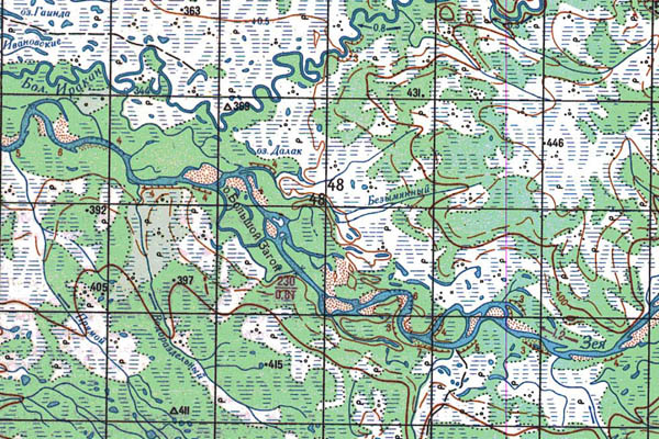 Уменьшенный фрагмент представленной топографической карты N-52-16 - Trasa.ru
