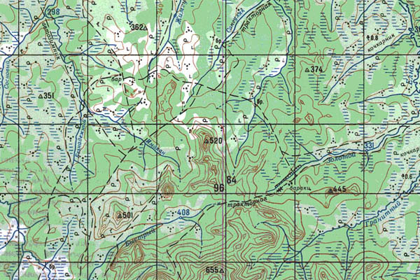 Уменьшенный фрагмент представленной топографической карты N-52-27 - Trasa.ru