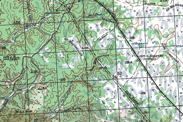Уменьшенный фрагмент представленной топографической карты N-52-31 - Trasa.ru