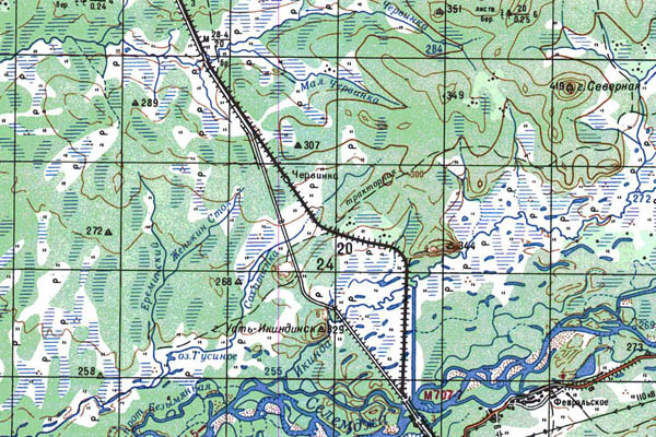 Уменьшенный фрагмент представленной топографической карты N-52-35 - Trasa.ru
