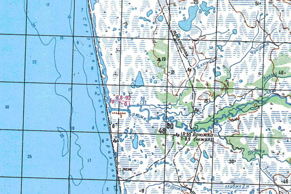 Уменьшенный фрагмент представленной топографической карты N-56-18 - Trasa.ru
