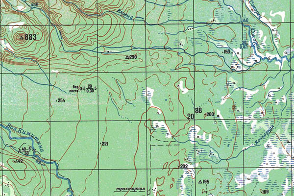 Уменьшенный фрагмент представленной топографической карты N-57-09 - Trasa.ru