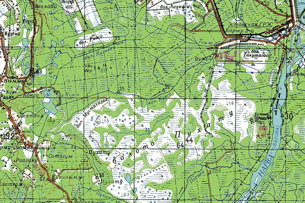 Уменьшенный фрагмент представленной топографической карты O-35-10 - Trasa.ru