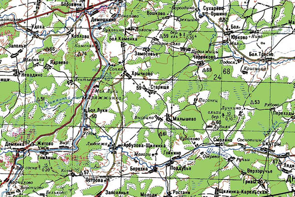 Уменьшенный фрагмент представленной топографической карты O-35-24 - Trasa.ru