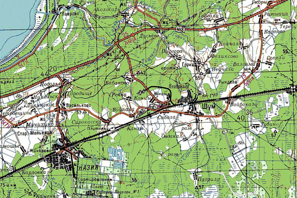 Уменьшенный фрагмент представленной топографической карты O-36-02 - Trasa.ru