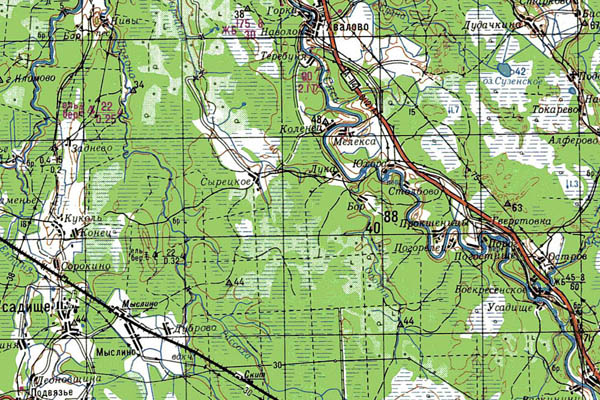 Уменьшенный фрагмент представленной топографической карты O-36-03 - Trasa.ru