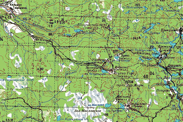 Уменьшенный фрагмент представленной топографической карты O-36-05 - Trasa.ru