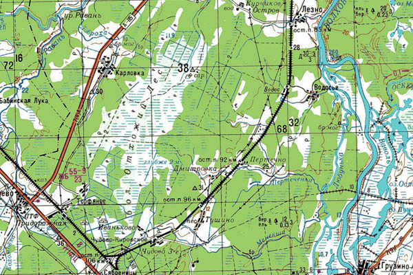 Уменьшенный фрагмент представленной топографической карты O-36-08 - Trasa.ru