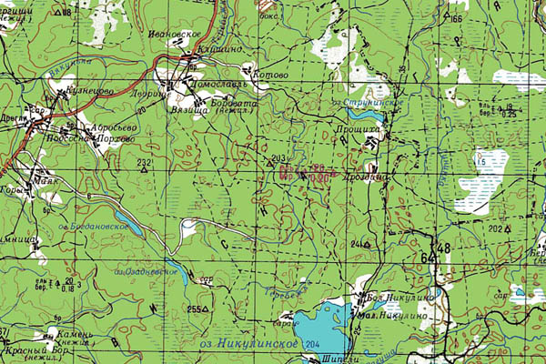 Уменьшенный фрагмент представленной топографической карты O-36-10 - Trasa.ru