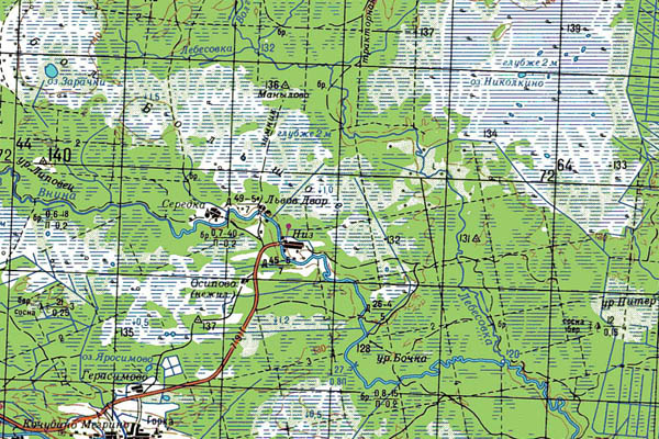 Уменьшенный фрагмент представленной топографической карты O-36-12 - Trasa.ru