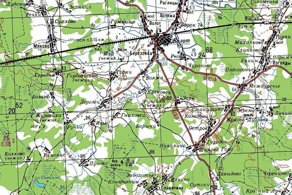 Уменьшенный фрагмент представленной топографической карты O-36-19 - Trasa.ru