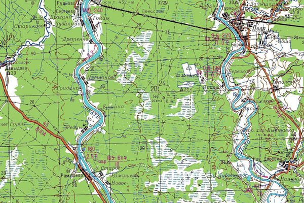 Уменьшенный фрагмент представленной топографической карты O-36-20 - Trasa.ru