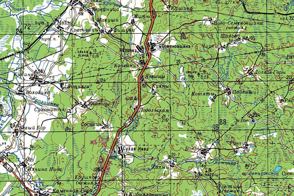 Уменьшенный фрагмент представленной топографической карты O-36-21 - Trasa.ru