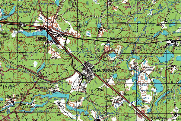 Уменьшенный фрагмент представленной топографической карты O-36-22 - Trasa.ru
