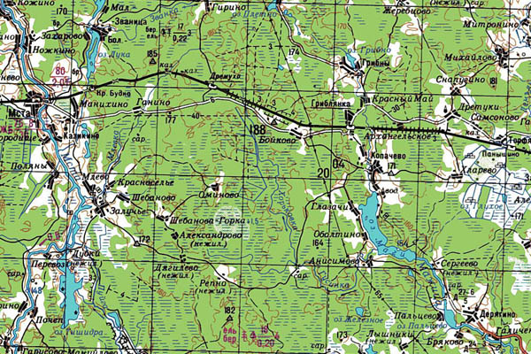 Уменьшенный фрагмент представленной топографической карты O-36-23 - Trasa.ru