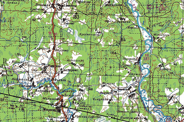 Уменьшенный фрагмент представленной топографической карты O-36-24 - Trasa.ru