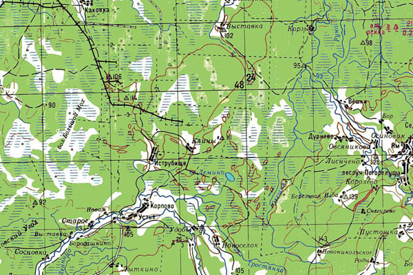 Уменьшенный фрагмент представленной топографической карты O-36-26 - Trasa.ru