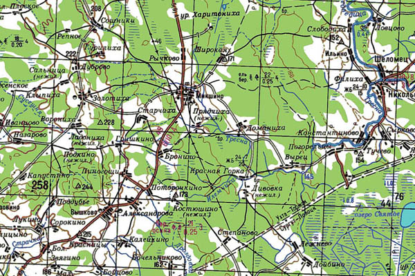Уменьшенный фрагмент представленной топографической карты O-36-30 - Trasa.ru