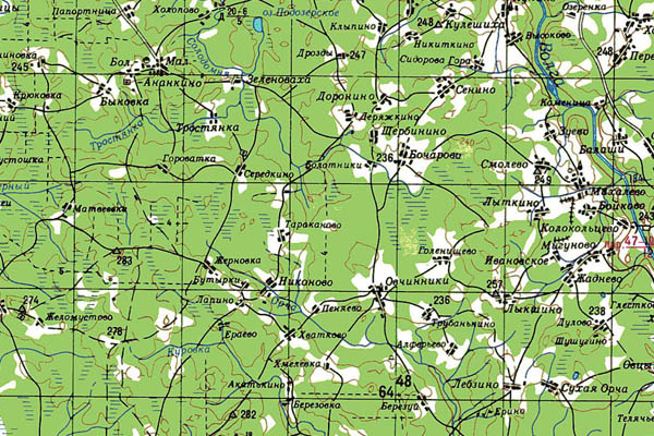 Уменьшенный фрагмент представленной топографической карты O-36-34 - Trasa.ru