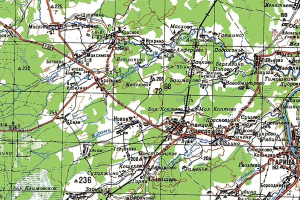 Уменьшенный фрагмент представленной топографической карты O-36-35 - Trasa.ru
