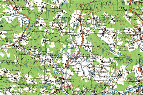 Уменьшенный фрагмент представленной топографической карты O-36-36 - Trasa.ru