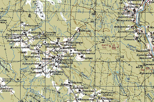 Уменьшенный фрагмент представленной топографической карты O-37-04 - Trasa.ru