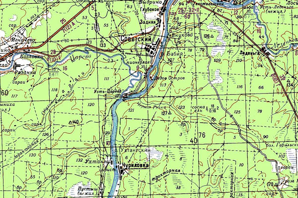 Уменьшенный фрагмент представленной топографической карты O-38-01 - Trasa.ru